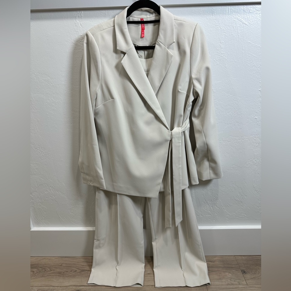 SPANX Cream Wrap Blazer & Wide-Leg Pants Pantsuit